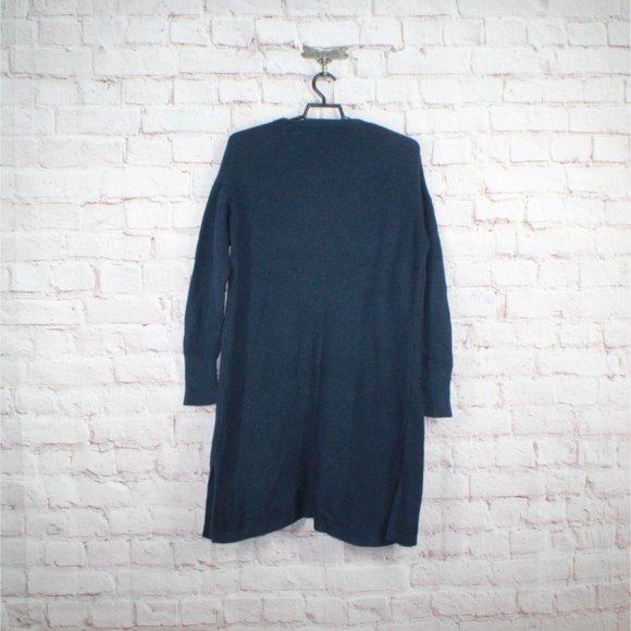 LL Bean Navy Blue Cotton Shaker-Stitch Open Long Sweater Cardigan Size M - Picture 8 of 9